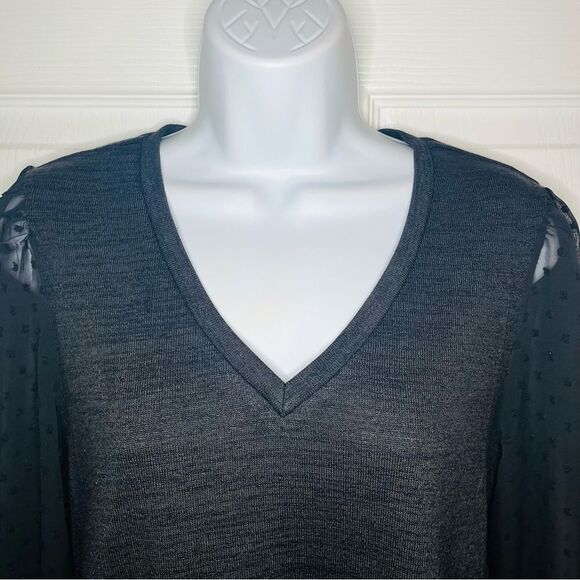 Modcloth More After Midnight Top Black Long Sleeve Sheer Polka Dot Sleeve M NWT - Picture 6 of 12